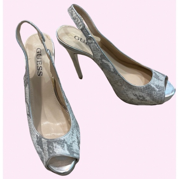 GUESS Gwaerra snake skin slingback high heel peep toe shoes - Picture 1 of 15